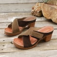 thumbnail image 6 of Dakaela Chunky Heel Sandals for Women 2026 Summer Dressy Slip on Slides Open Toe Arch Support Orthopedic Bridal Party Wedding Shoes Size 6-10 Khaki, 6 of 9