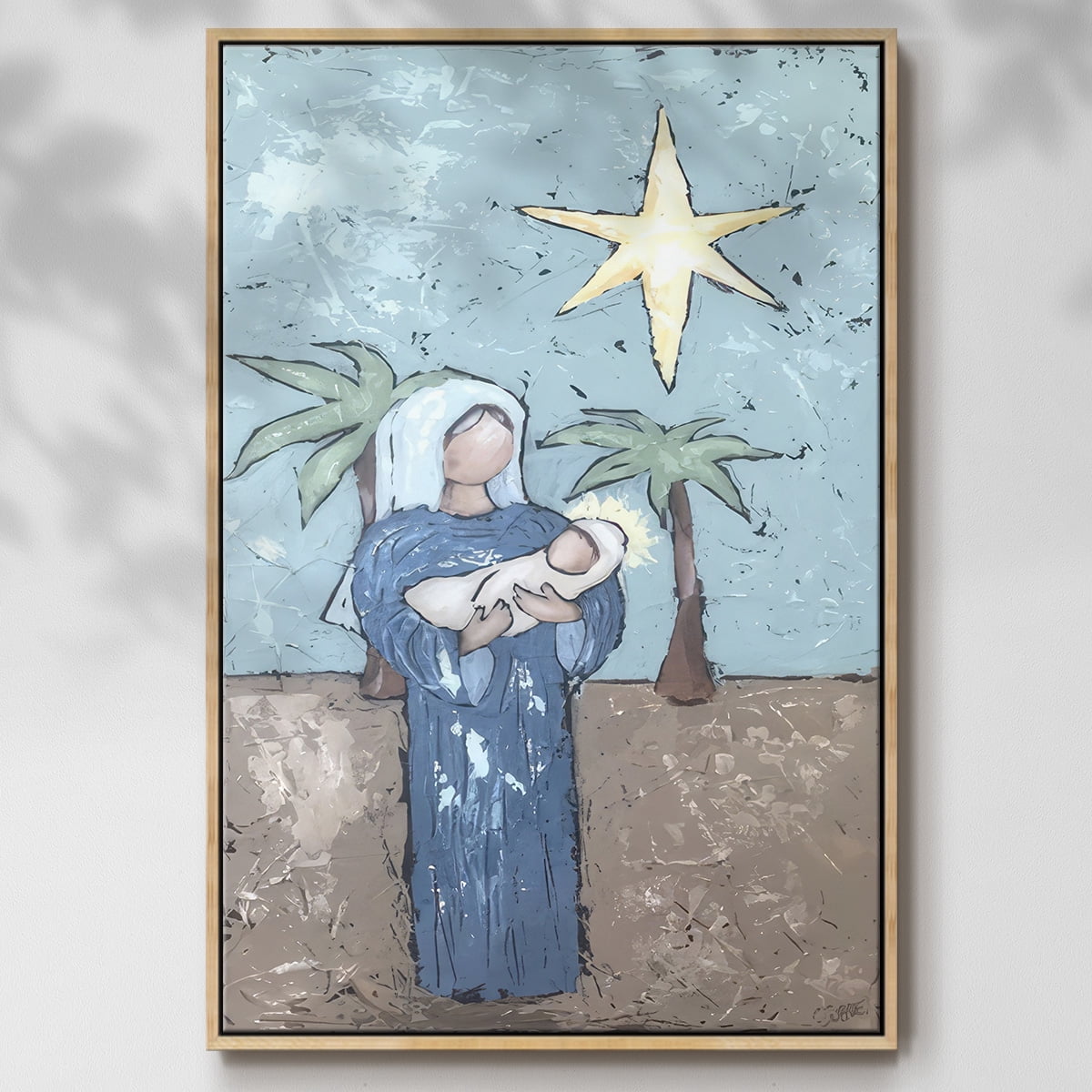 A Silent Night II - Framed Gallery Wrapped Holiday Canvas - 27 x 41 - Natural Wood Frame