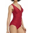 thumbnail image 4 of LIORA Women’s One Piece Swimsuits V Neck Swimwear Ruched Tummy Control Bathing Suit US Medium, Crimson, 4 of 6
