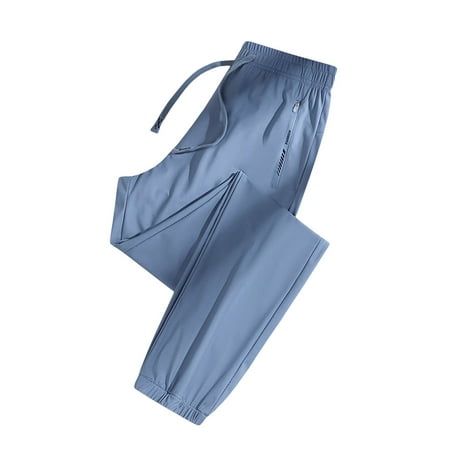 XEGLSBU Women s Athletic Pants Ice Silk Lightweight Breathable Soft Stretchy Running Sports Pants with Zipper Pocket Blue Size XXL