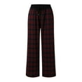 thumbnail image 4 of Bibifish Women's Pants Plaid Wide Leg Pants Elastic Waistband Flowy Fabric Stretchy Loose Fit Daily Wear Pants With Side Pockets, 4 of 8