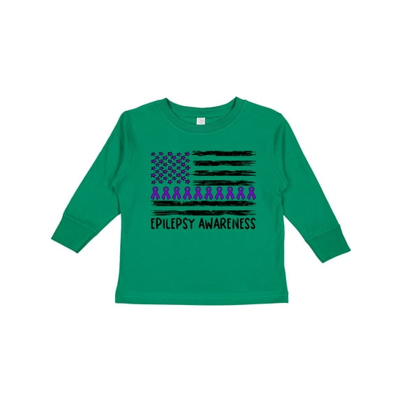 Inktastic Epilepsy Awareness Purple Ribbons and Flag Boys or Girls Long Sleeve Toddler T-Shirt