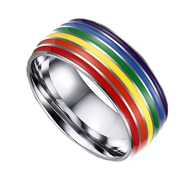 PAURO Unisex Stainless Steel Rainbow Elements Simple Personality Temperament Ring Silver Size 7