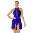 thumbnail image 4 of Yartina Women Halter Glitter Rhinestone Lyrical Dance Costume Ballet Leotard Dance Dress Performance Royal Blue XXL, 4 of 5
