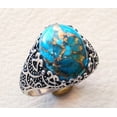 thumbnail image 6 of Blue Copper Turquoise Mans Ring, Natural Copper Turquoise Ring, Silver Jewelry, 925 Silver Ring, Birthday Gift, Heavy Mens Ring, Arabic Design, Ottoman Style Ring, Christmas, Turkey Mens Signet Ring, 6 of 6