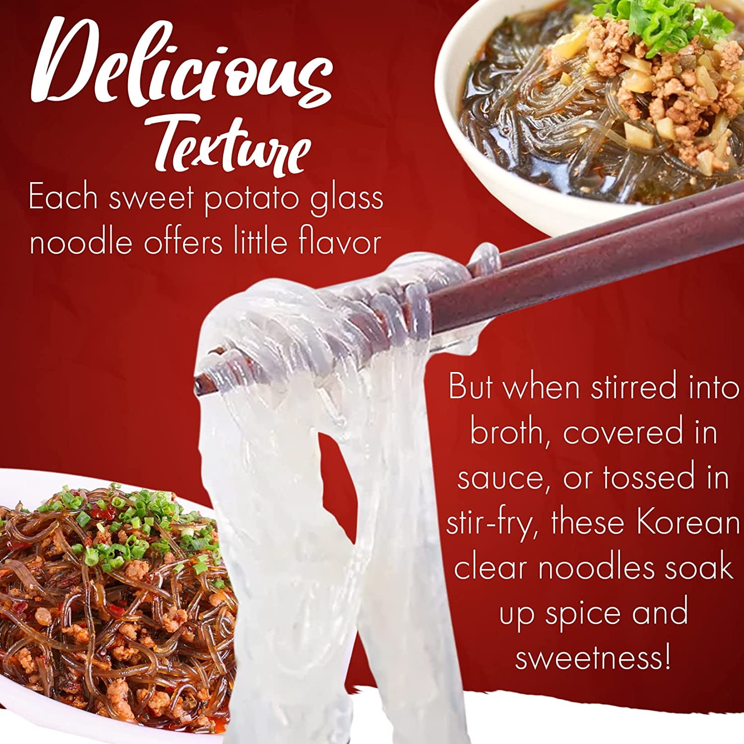 Sweet Potato Glass Noodles - Zero-Fat, Low-Calorie, No-Sodium Diet-Friendly, Gluten-Free, Vegan, Stir-Fry, Dumplings, Hot Pot - For Chinese, Korean Recipes - 7.05oz