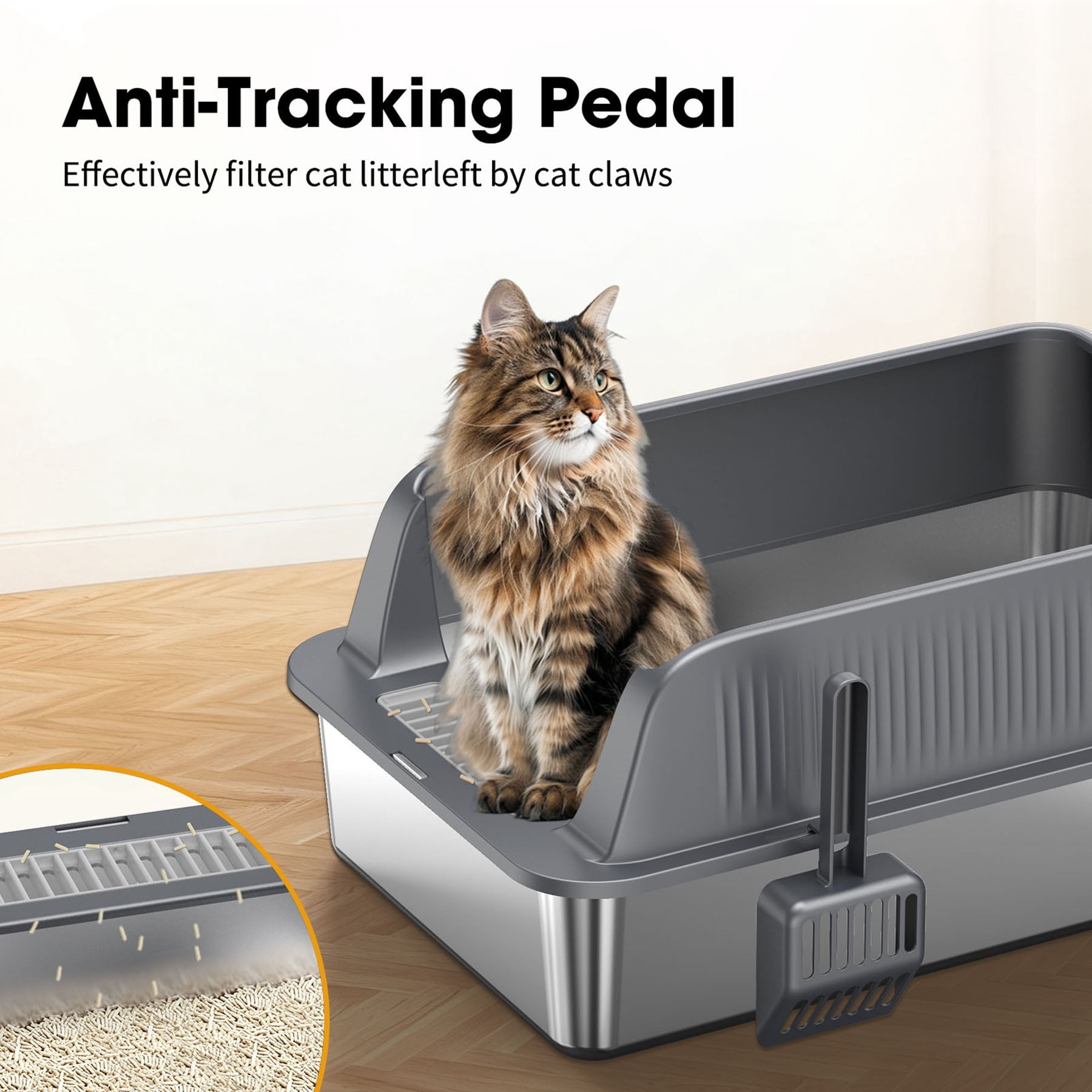 S-HOME Black and Silver Stainless Steel Cat Litter Box 22.83 x 14.60 with High Sides and Litter Scoop, Odor-Resistant Design
,  2 Sets