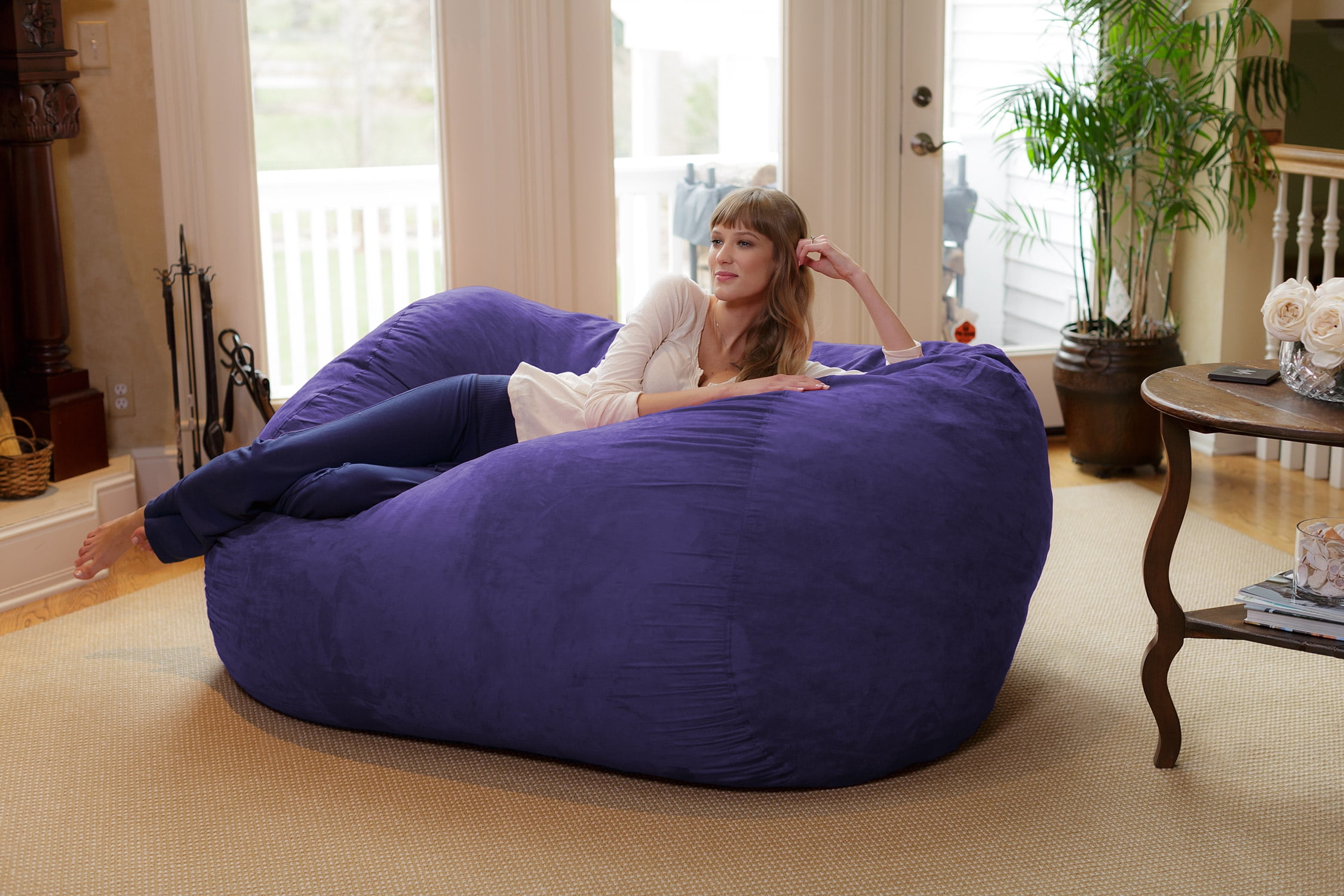 Chill Sack Bean Bag Chair, Memory Foam Lounger with Microsuede Cover, Kids, Adults, 6 ft, Purple