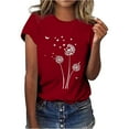 thumbnail image 1 of Hauts d'Été pour Femmes, Blouses Décontractées Élégantes 2024, T-Shirts à Manches Courtes Imprimés, Col Rond, Ample, Rouge, 1 of 5
