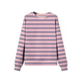 thumbnail image 4 of Cotton Oversized Sweatshirts Striped Crewneck Long Sleeve Tops for Women Trendy Loose Casual Pullover Jumpers (L, Pink 01), 4 of 5