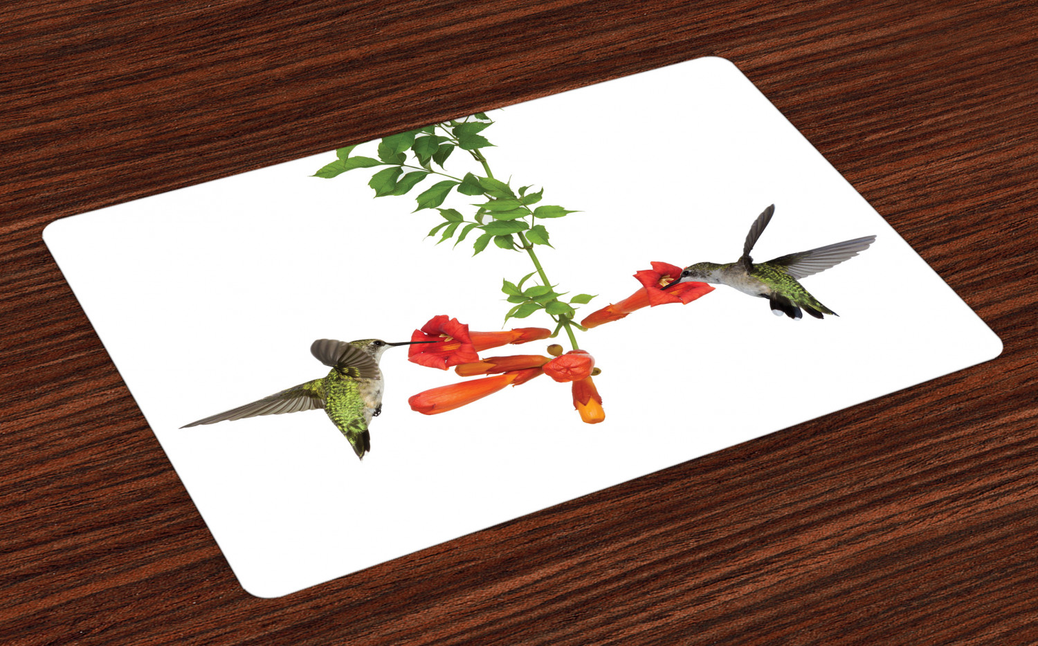 Hummingbirds Placemats Set of 4 Two Hummingbirds Sipping Nectar from a