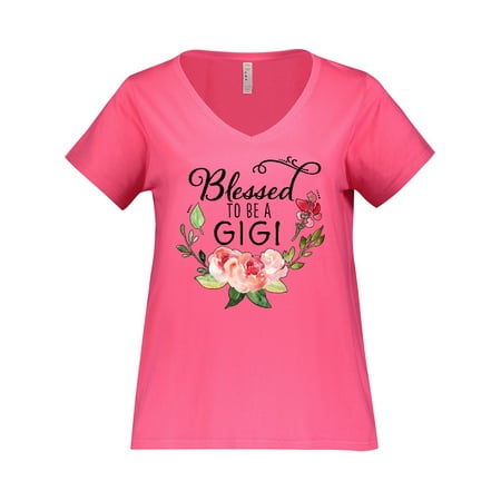

Inktastic Blessed to Be a Gigi with Pink Flowers Women s Plus Size V-Neck