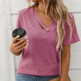 thumbnail image 5 of QUNYINEY Casual Shirts for Women V Neck Solid Short Sleeve Tops Loose Pullover Ribbed Cut Out Button Shirts, 5 of 8