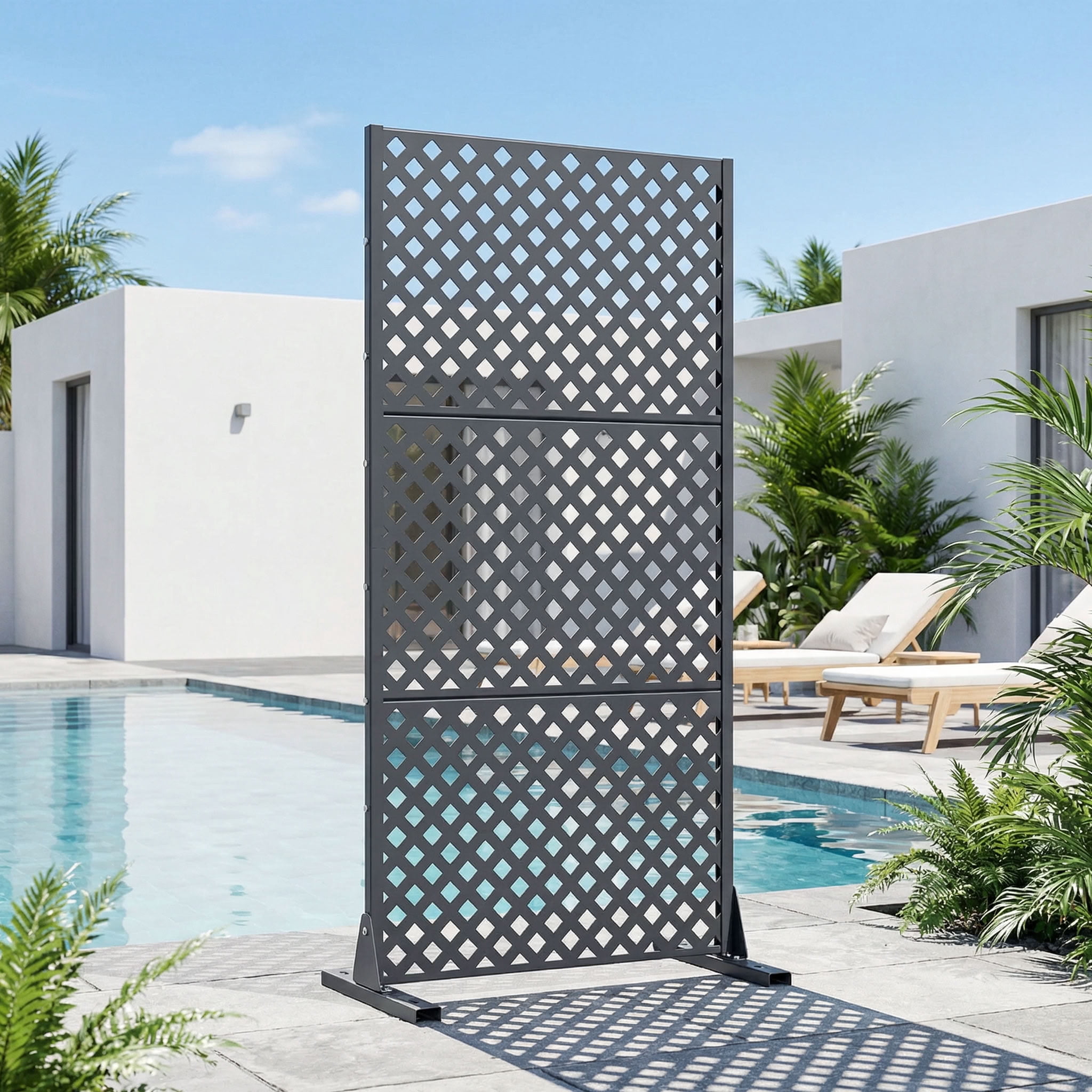MAYEERTY 59*30in Outdoor Privacy Screen, Powder Coated Metal Privacy Fence, Small Space Privacy Panel for Patio, Garden