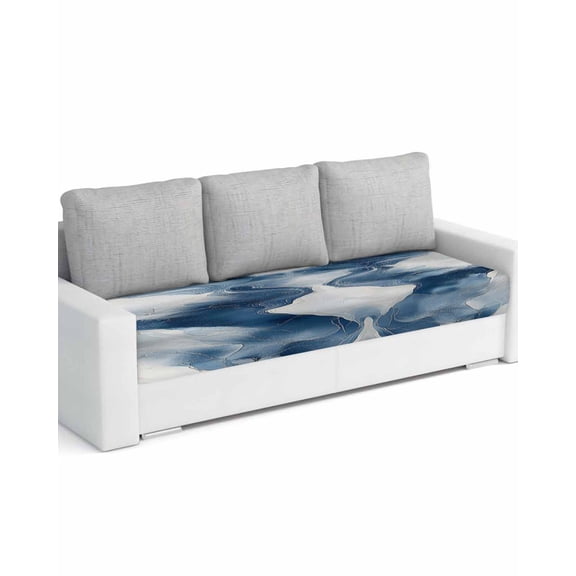 Blue White Wave Abstract Sofa Couch Cushion Covers Washable, Removable Stretchable Sectional Couch Covers, Artwork Modern Waves Slipcovers for L & T Shape Sofa Furniture Protector L Size 1 pc