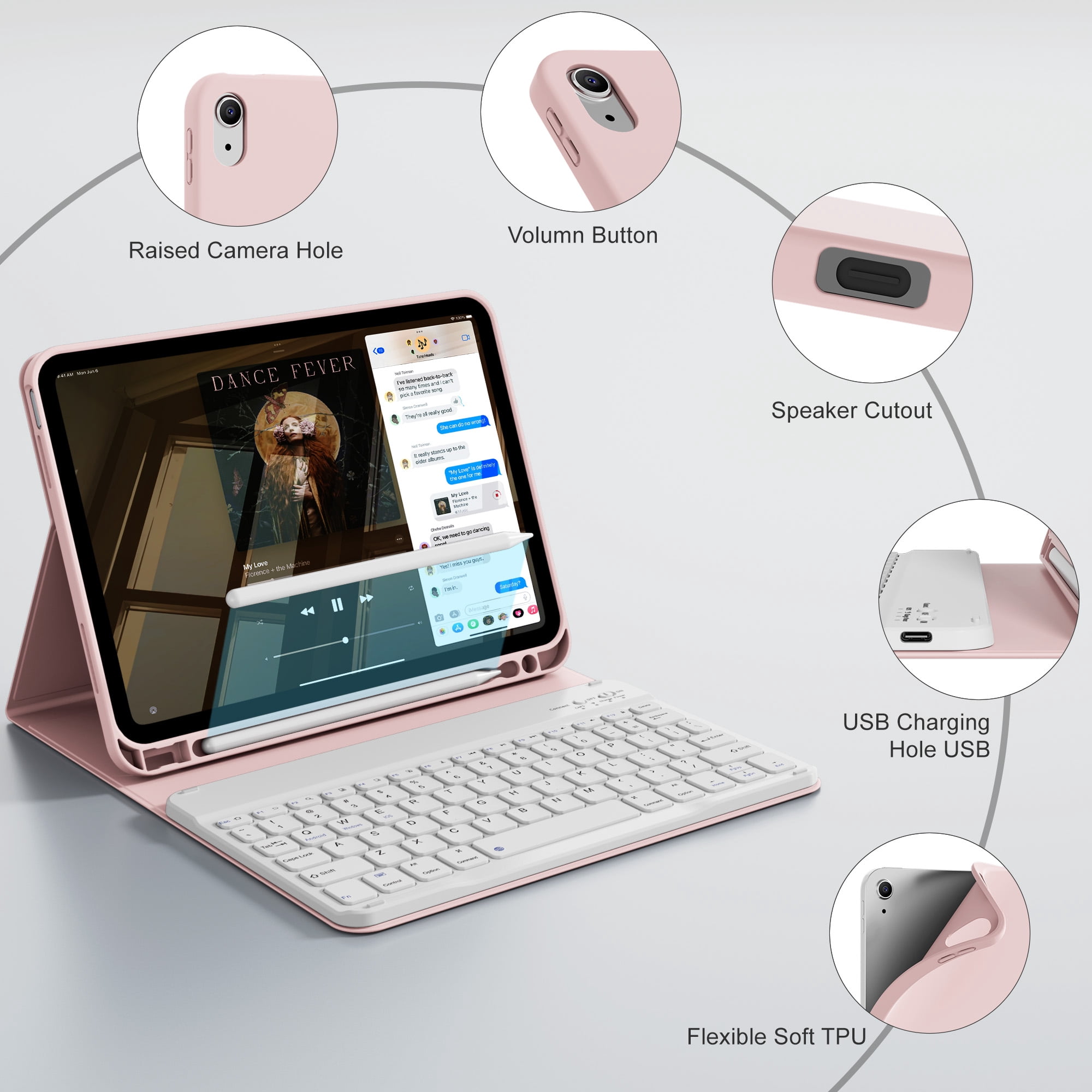 KVTVOU Keyboard Case for iPad A16 11 inch 2025 / 10th Generation 10.9 inch 2022, Detachable Wireless Keyboard Cover with Pencil Holder for iPad 11/10th Gen, Pink