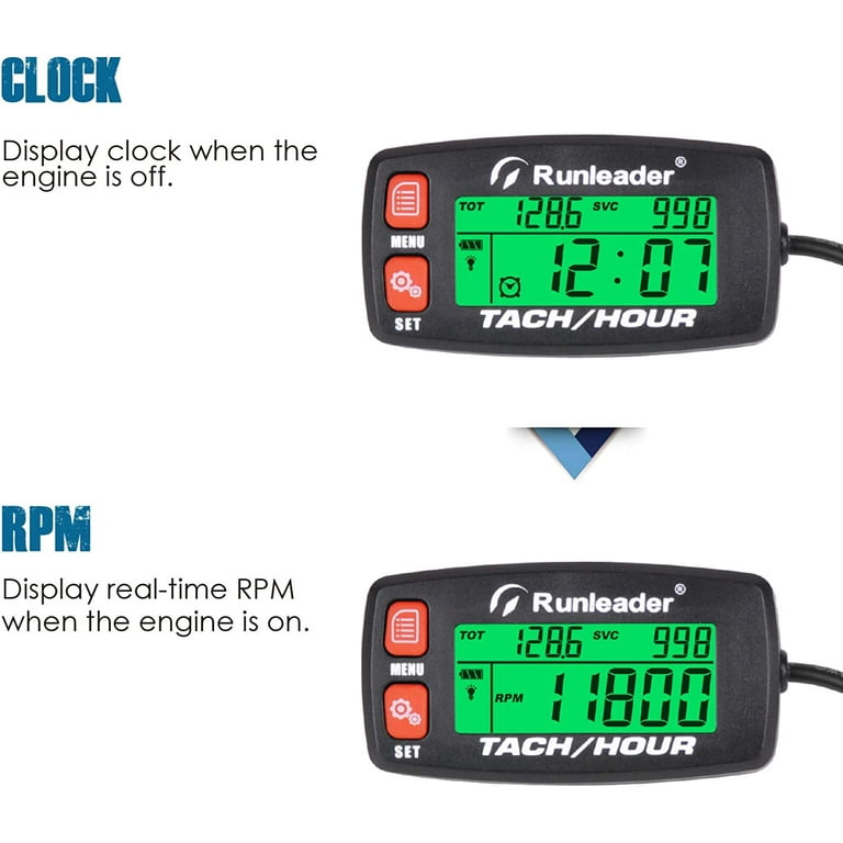 Runleader Digital Tachometer Hour Meter,RPM Alert&Hours Accumulate