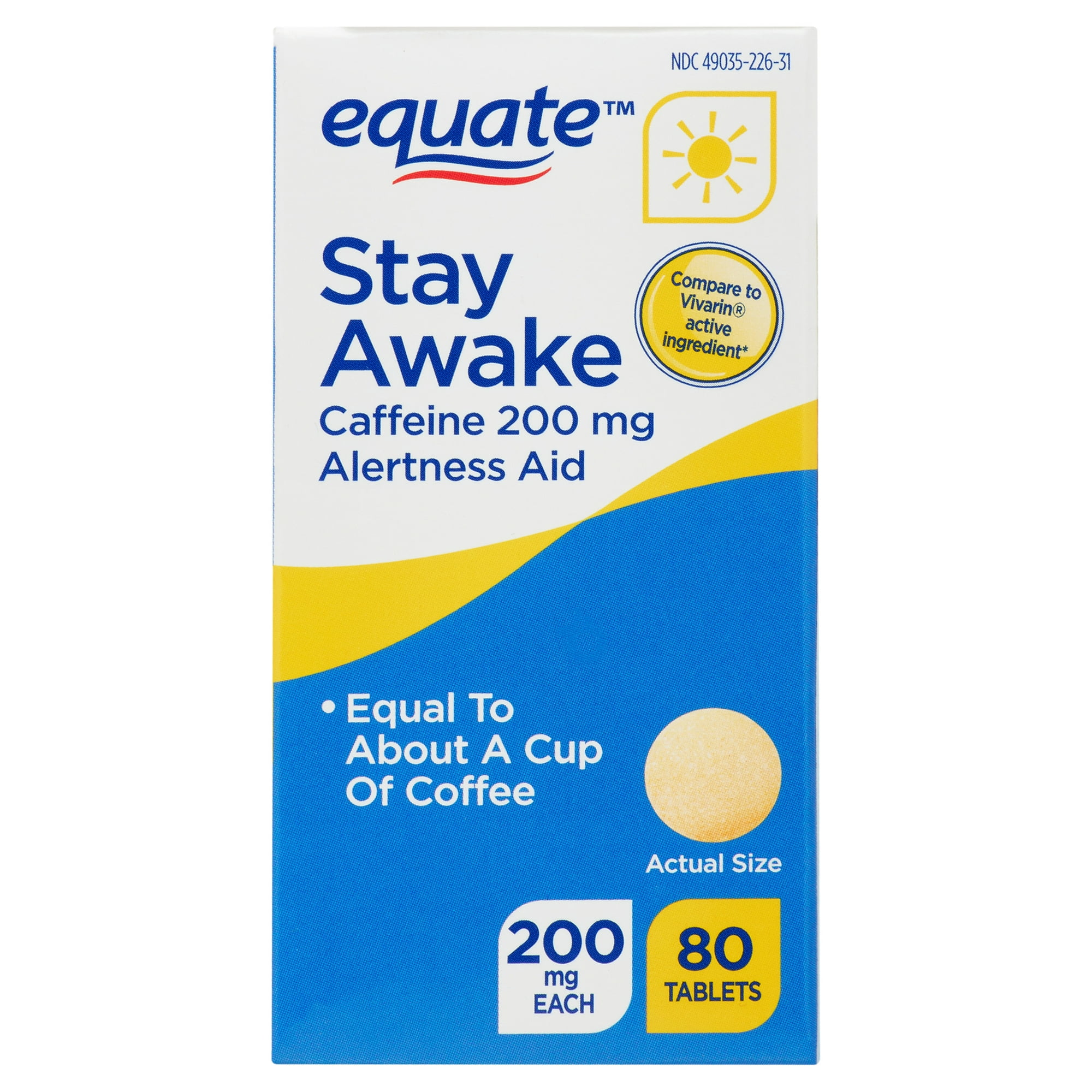 Equate Stay Awake Caffeine 200mg Tablets for Increased Energy and Mental Focus, 80 Count, Compare to VivrinÂ® Active Ingredient