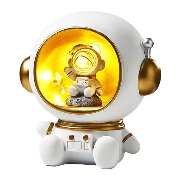 Estatua creativa de astronauta Hucha Contenedor Adornos de luz nocturna de astronauta Blanco A