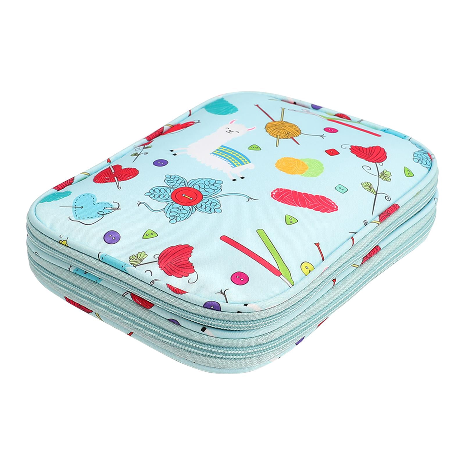 HILABEE Portable Crochet Hook Case Storage Bag Empty Zippered Bag Compact Versatile Double Layer Sturdy 22x14x4cm with Holder Slots for Knitting Tools