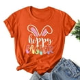 thumbnail image 2 of Easter Women Short Sleeve Shirts Casual Round Neck Cute Print Tee Summer Lightweight Pullover Tops (L, B Orange), 2 of 3