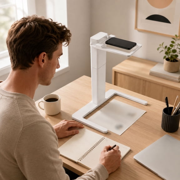 VMWMSSR Overhead Phone Stand Adjustable Desk Phone Holder Hands‑Free Phone Mount For Document Scanning Video Recording Home Office Work(White-7.87")