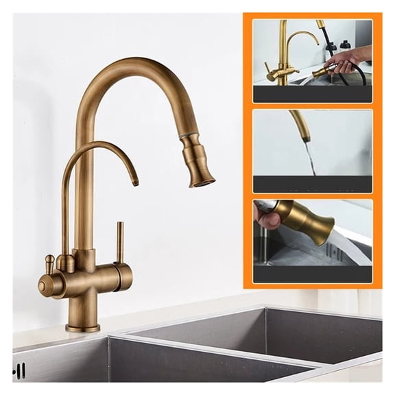 Antique Bronze Faucet Kitchen Pull Out Water Purifier Sink Faucet 360 Rotate Hot Cold ,Tankless Design