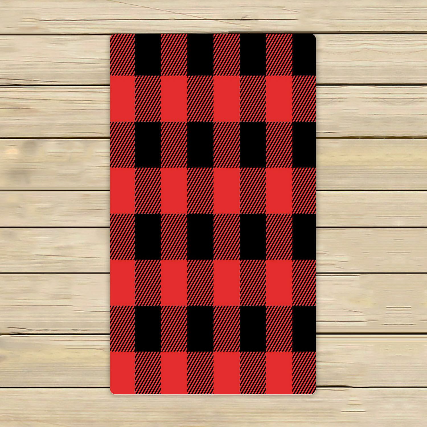 ABPHQTO Red And Black Tartan Plaid Checkered Pattern Towels Beach Bath