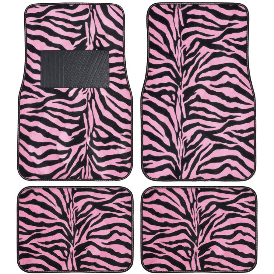 BDK Zebra Car Floor Mats, Animal Prints Mat, 4 Pieces, Pink