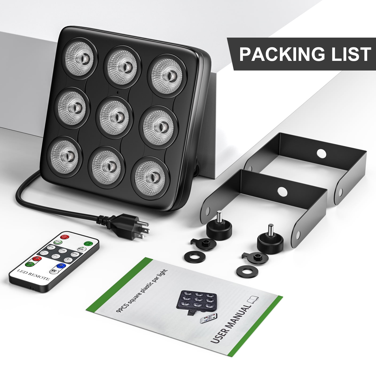 4-Pack Par Lights,RGBW 9PCS LEDs Square DJ Light Stage Effect Lighting with Remote Controller 8CH DMX512 for Party KTV