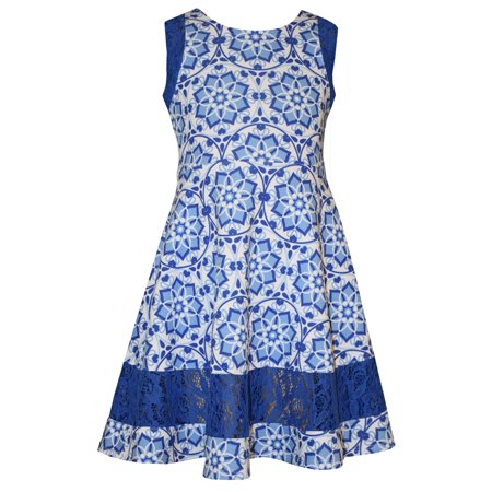- Bonnie Jean Tween Girls Coastal Blue Print Sundress 10
