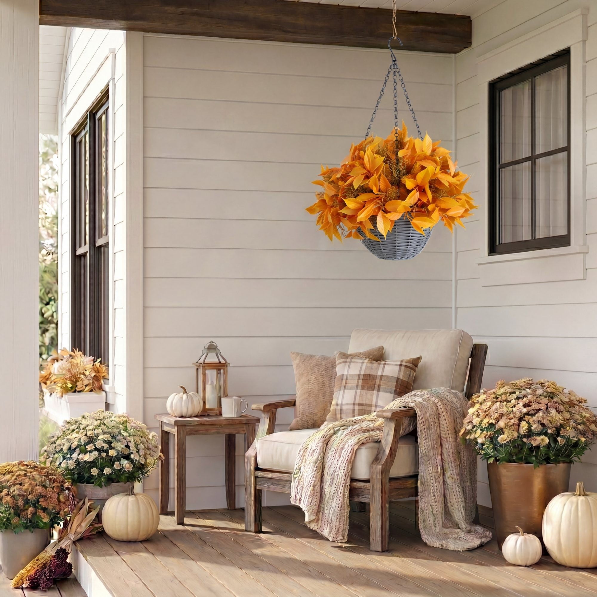 22in. UV Resistant Autumn Artificial Fall Foliage Hanging Basket (Indoor/Outdoor)