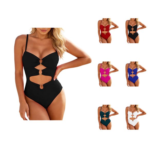 One Piece Swimsuit Women Spaghetti Strap High Cut Monokini Bathing Suit Swimwear