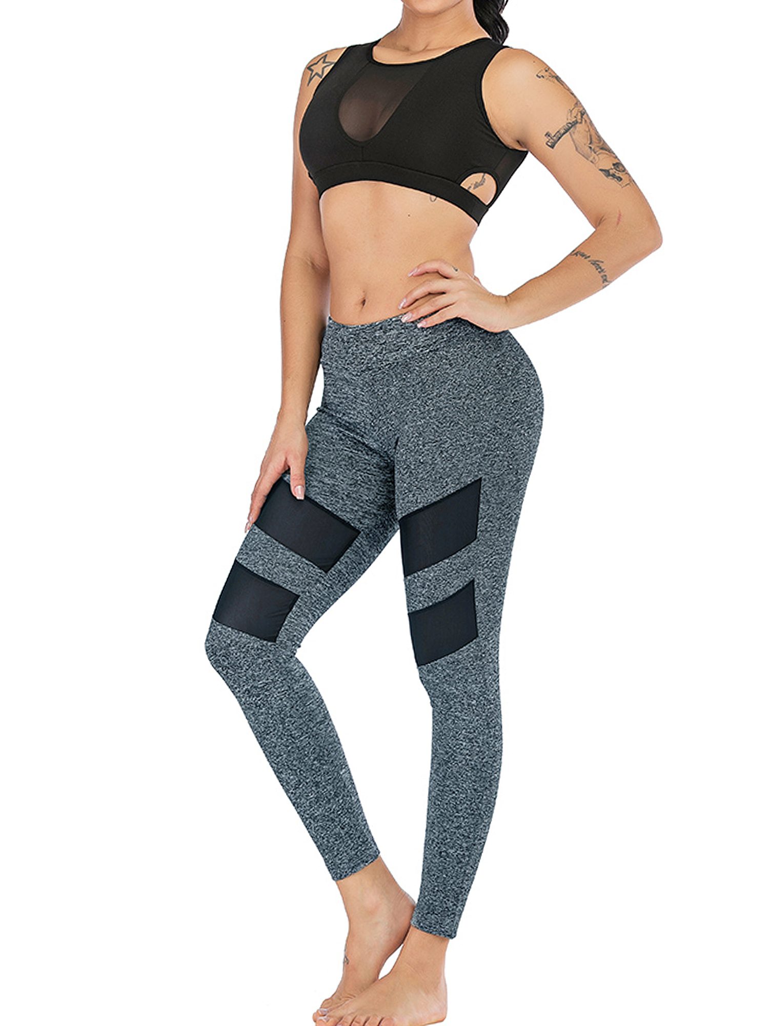 Sexy Dance - Women High Waist Slim Workout Gym Mesh Patchwork Sports Pants Leggings Fitness 