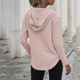 thumbnail image 4 of XAOWF Women'S V-Neck Hooded Solid Color Long Sleeve Loose Fit Fashionable Drawstring Sweatshirt With Kangaroo Pockets Arc Hem 2025 Versatile Trendy Pullover, 4 of 9