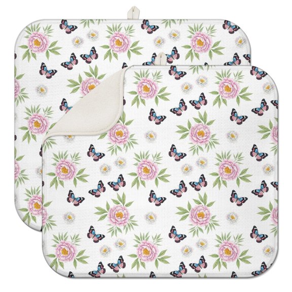 Pioneer Flower Floral Print Pattern Kitchen Dish Drying Mat 1 Pack, Ultra Absorbent Microfiber Drainer Mat, 16"x18"