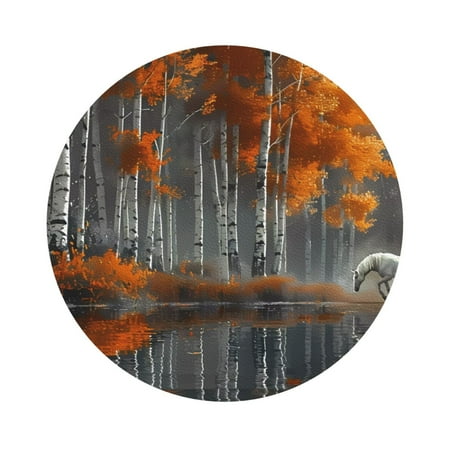

Matuu White Horse Autumn Birch for Cup Coasters Set of 6 Leather Coasters Desk Coasters for Office Measures 4” x 4” Round Shape