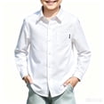 thumbnail image 2 of Lumtrix Boys Dress Shirts Long Sleeve Collared Button Down Shirts Lightweight Comfortable Solid Youth Uniform for Kids White 160, 2 of 5