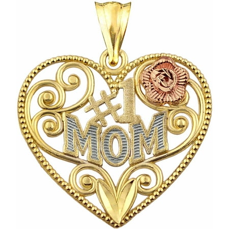 US GOLD 10kt Gold #1 Mom Heart Charm Pendant