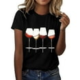 thumbnail image 2 of Black Womens Tops Women's Wine Glass Printed Shirt Short Sleeve Round Neck T Shirt Fashion Top Lightweight Soft Casual Summer Clothing Clothes Shirts for Women, 2 of 4