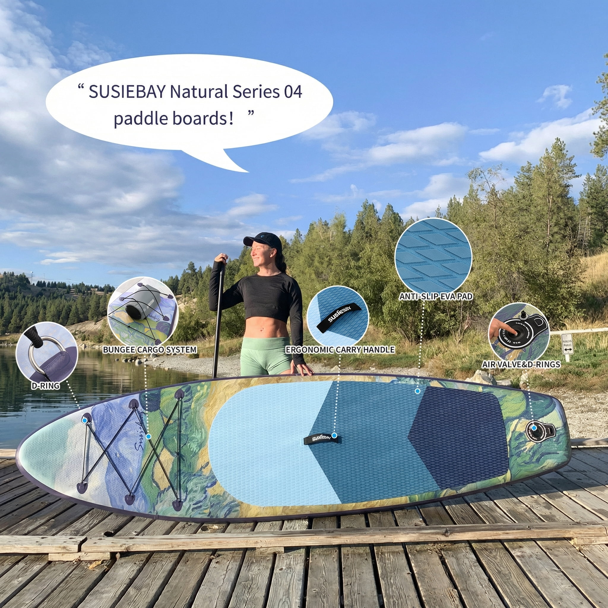 Rayocon Inflatable Paddle Board for Adults, 10'6" Stand Up Paddle Board, Wide Stable Touring SUP with Pump and Dry Bag