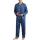 thumbnail image 5 of Pijama casual de 2 piezas de satén de manga larga a rayas para hombres INSPIRE CHIC, Día del Padre, color azul marino, 5 of 6