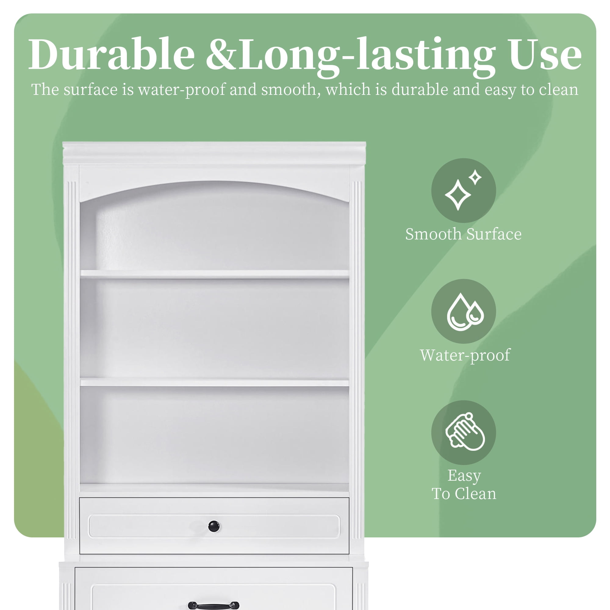 Euroco White Bathroom Storage Cabinet with Two Doors, Drawers, Adjustable Shelf & Three Open Shelves – Durable MDF Construction