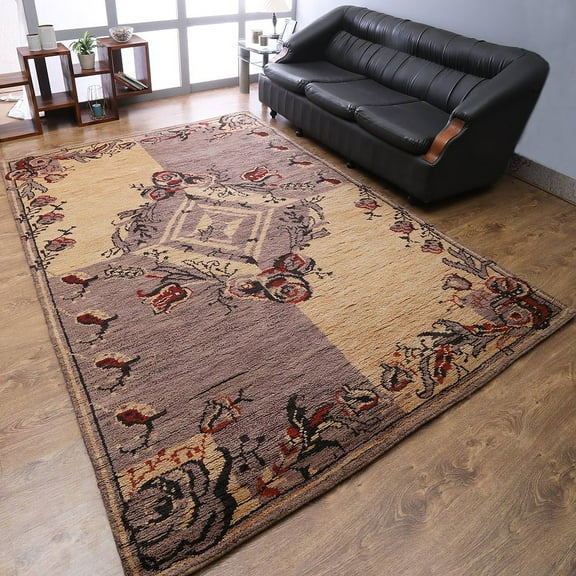 Hand Knotted Wool Classic Oriental Traditional Area Rugs - 6'X9', Rectangle Shape, Light Brown Light Gold Color, Classic Traditional Design, Low Pile Handmade Area Rugs For Living Room (N00703)