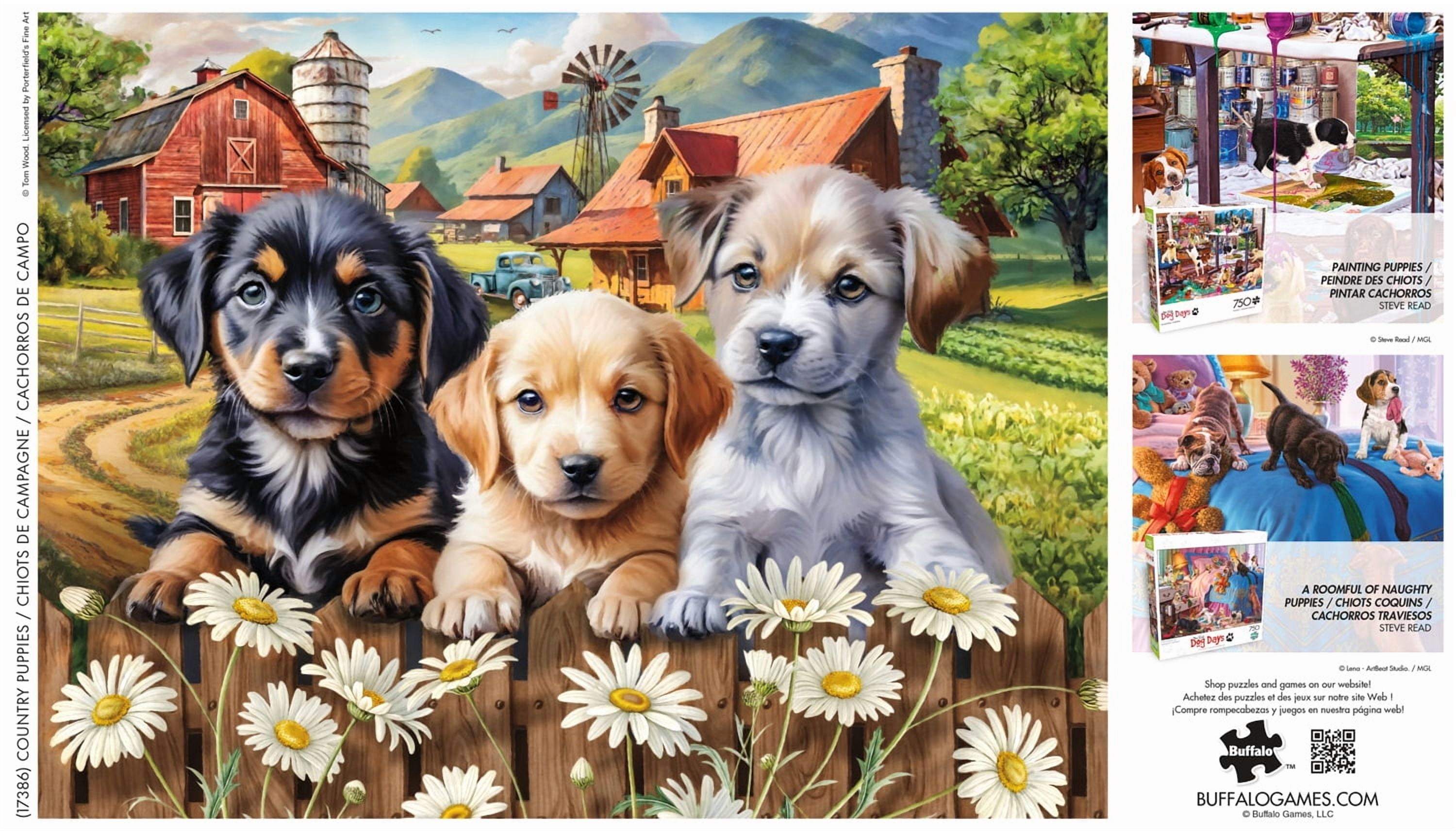 Buffalo Games Country Puppies 750-Piece Interlocking Jigsaw Puzzle for Adults Ages 14-99 Years