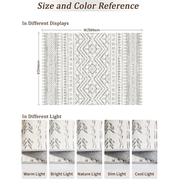 8x10 Area Rug for Living Room Moroccan Washable Rugs Non Slip Indoor Floor Carpet Foldable Large Soft Area Rug for Dining Room Bedroom with Low Pile(Grey,8'x10')