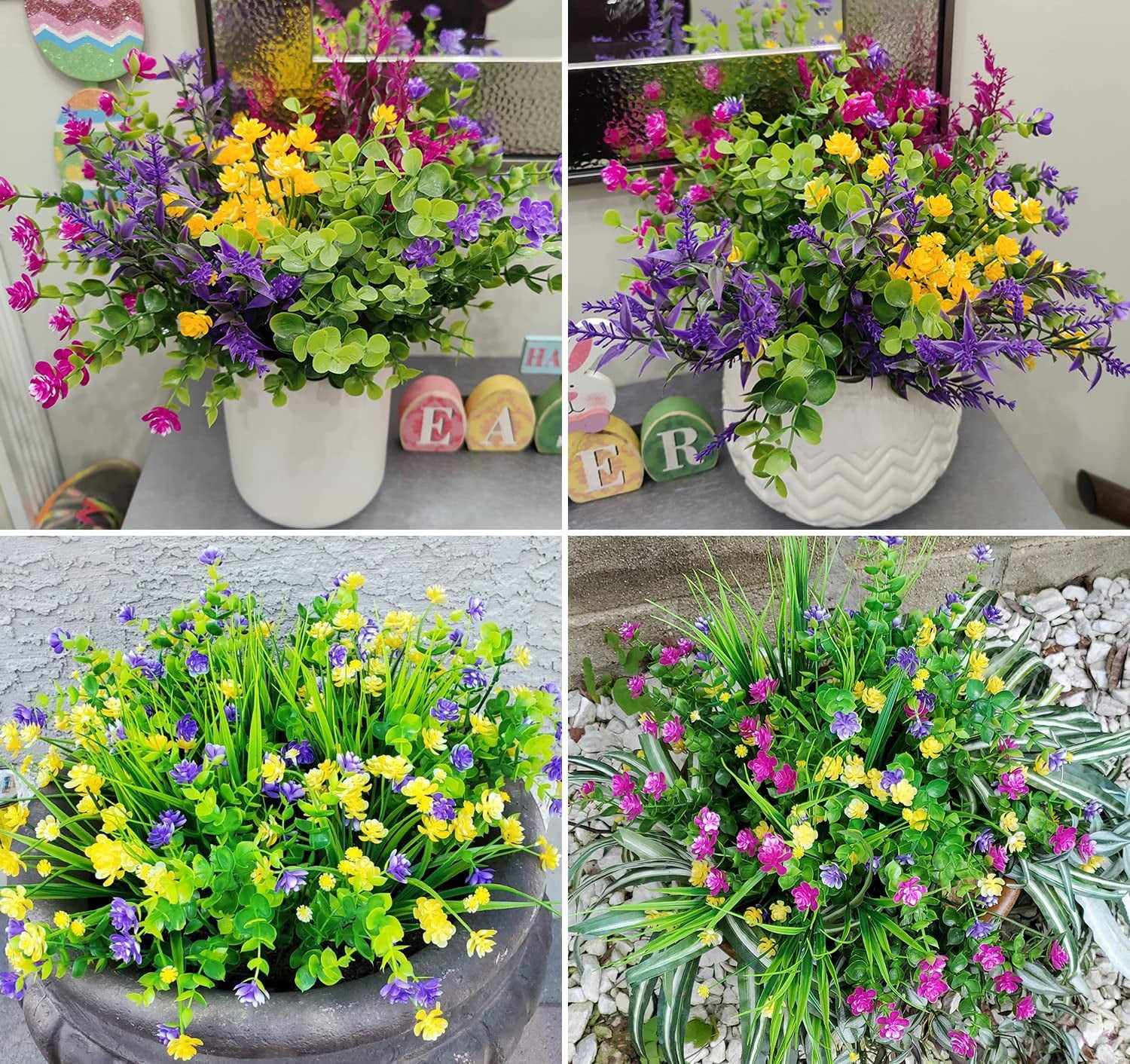 16 Bundles Outdoor Artificial Flowers UV Resistant Fake Boxwood Plants, Faux Greenery for Indoor Outside Hanging Plants Garden Porch Window Box Home Wedding Farmhouse Décor (Mix Color)