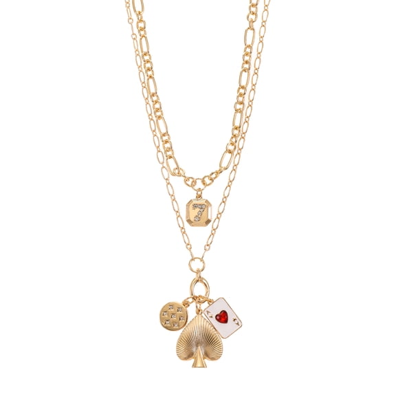 Time and Tru Ace Charm Layered Necklace Set Goldtone