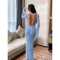 thumbnail image 4 of Women'S Crochet Cover-Up Long Sleeve Mesh Open Back Knit Swimsuit Cover-Up Beach Maxi Dress Light Blue M, 4 of 6