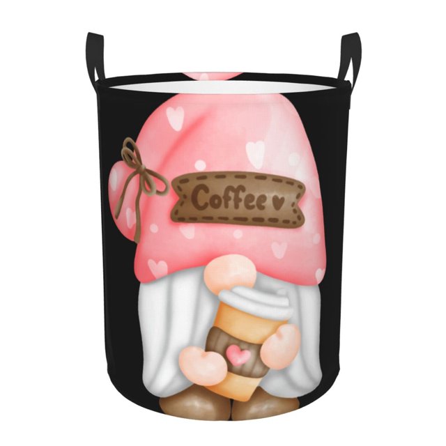Balery Coffee Gnome (1) Cesta de ropa redonda con asas, impermeable, independiente, para ropa, juguetes, dormitorio y familia-Small